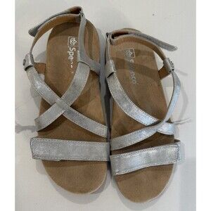 Spenco Womens 9 Orthotic Cross Strap Sandals Grace Sliver Metallic Comfort Shoes